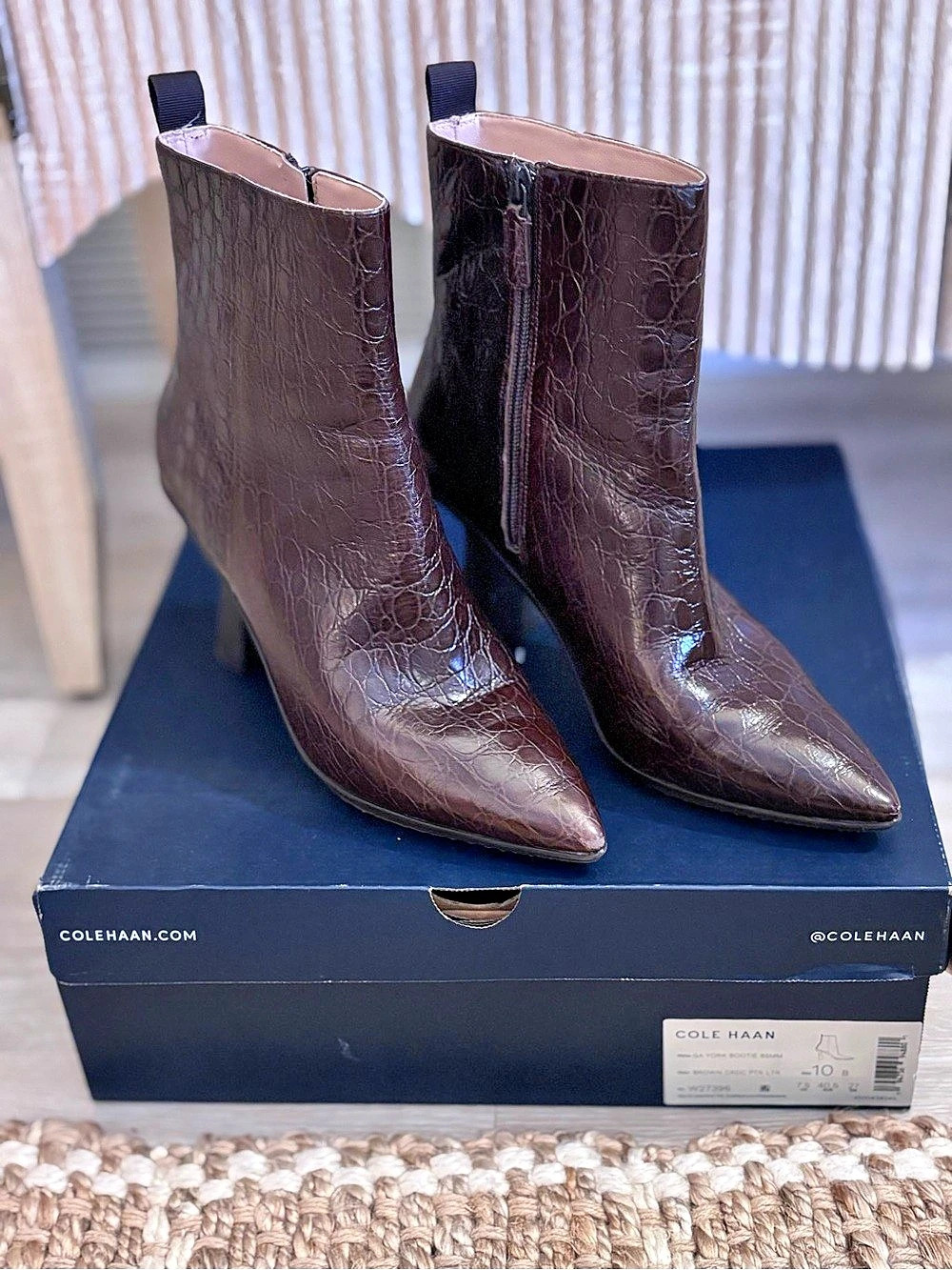 Cole Haan Croc-Embossed GA York Bootie Brown US 10